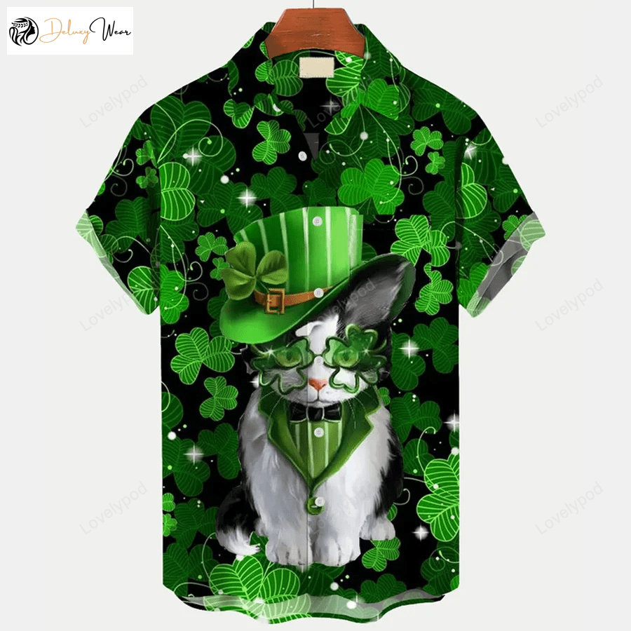 St Patrick s Day Cat Print Hawaiian Shirt Gift for Men Women Fans – Men s & Women s Fun Festive & Stylish