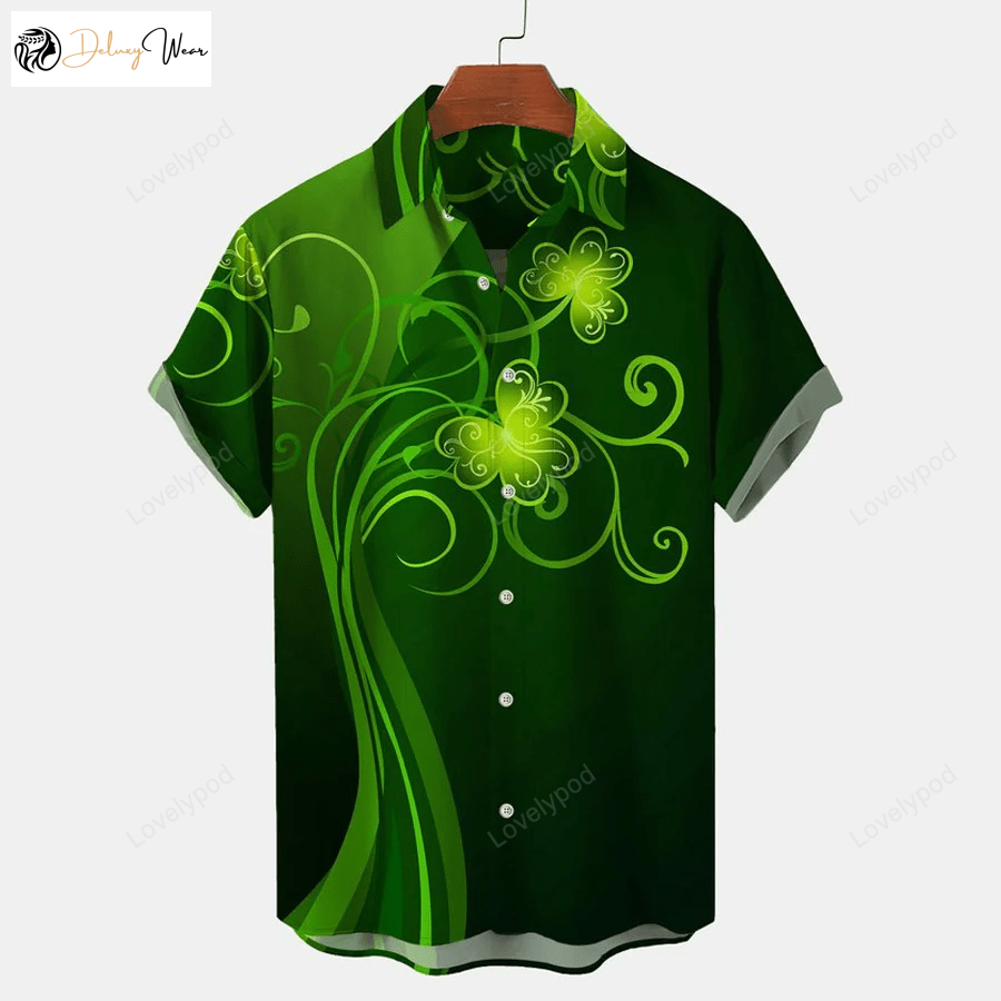 St Patrick s Day Shamrock Gradient Hawaiian Shirt Gift for Men Women Fans – Unisex Green Beachwear