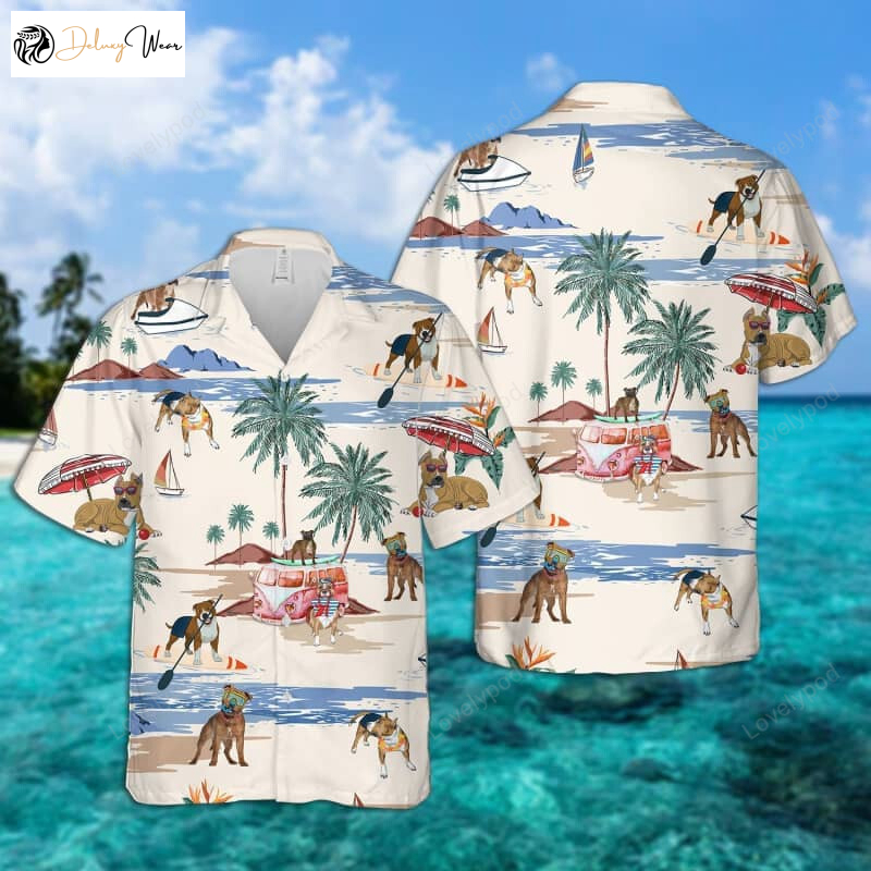 Stylish Staffordshire Bull Terrier Summer Beach Hawaiian Shirt Gift for Men Women Fans – Dog Beach Short Sleeve Attire
