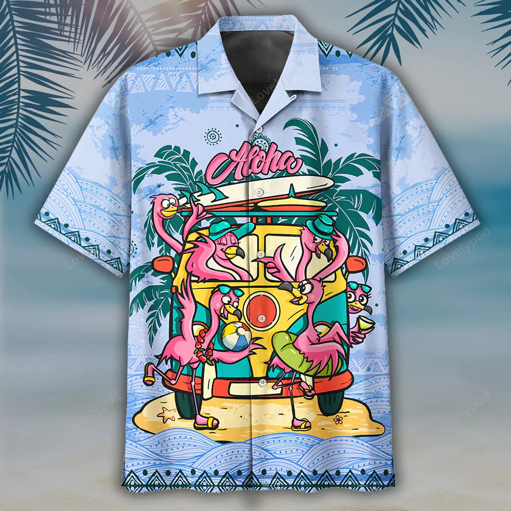 Flammingo Hawaiian Shirt Gift for Men Women Fans: Trendy Summer Beach Hippie Style