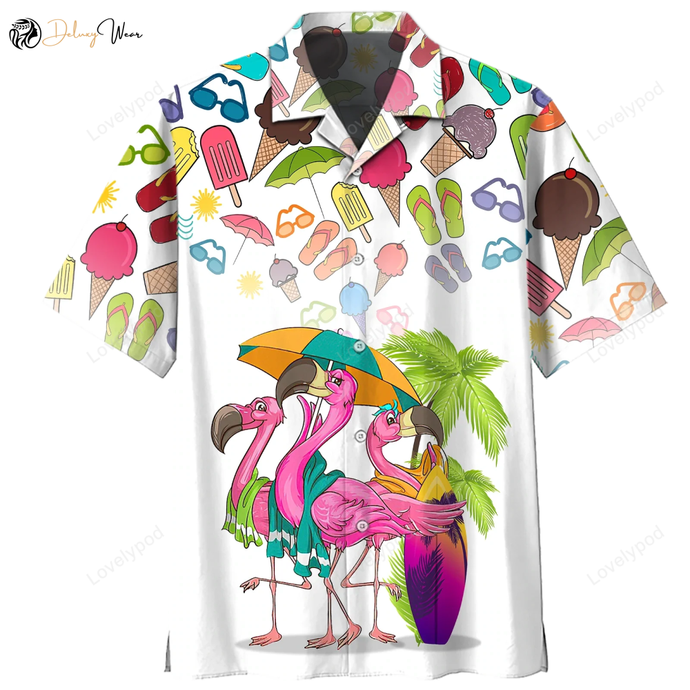 Flammingo Hawaiian Shirt Gift for Men Women Fans: Trendy Summer Beach Hippie Style