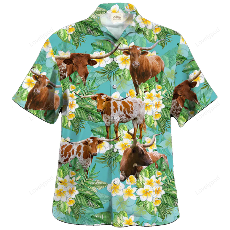 Texas Longhorn Tropical Hawaiian Shirt Gift for Men Women Fans Animal Prints for Men & Women