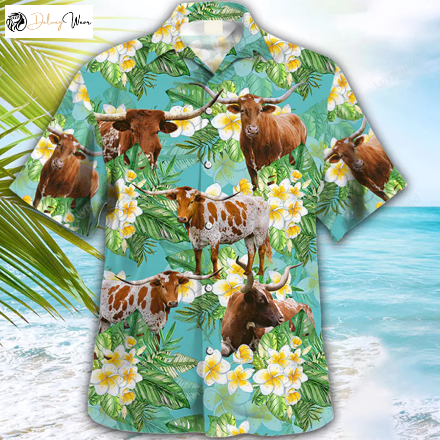 Texas Longhorn Tropical Hawaiian Shirt Gift for Men Women Fans Animal Prints for Men & Women