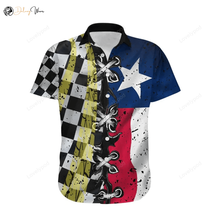 Rev up your style with Texas Racing Flag Checkered Hawaiian Shirt Gift for Men Women Fans: Perfect for Car Enthusiasts!