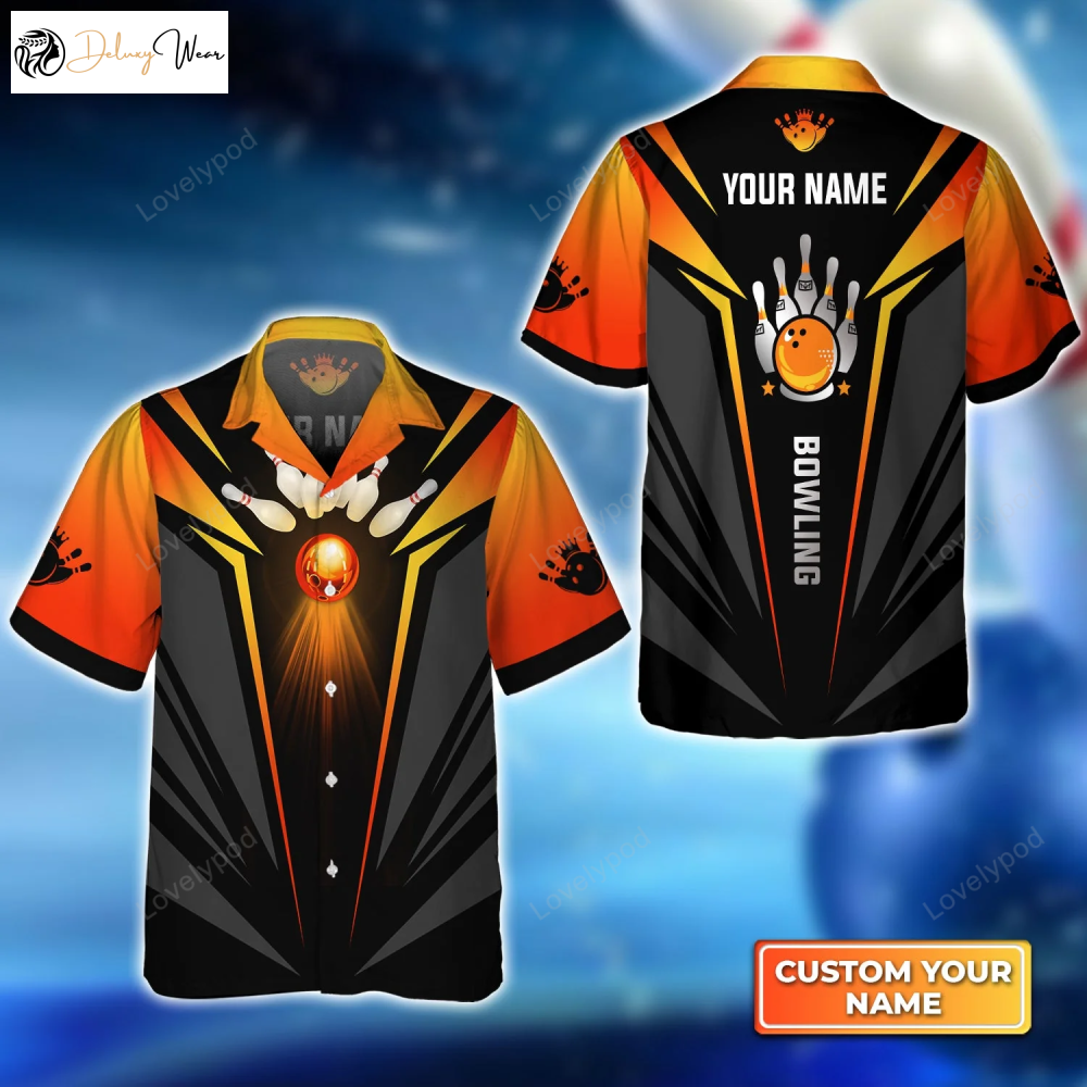 Flaming Orange Bowling Ball Hawaiian Shirt Gift for Men Women Fans – Perfect for Men Women & Bowling Teams