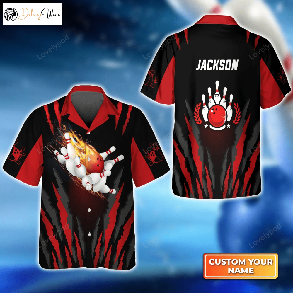 Flaming Red Bowling Ball Breaks White Skittles Hawaiian Shirt Gift for Men Women Fans – Men Women & Team Bowling Shirt Gift for Men Women Fans