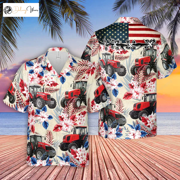 Farm-Style Tractor Pattern US FLAG Hawaiian Shirt Gift for Men Women Fans for Men & Women