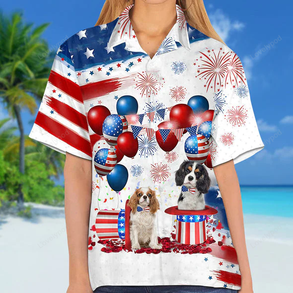 Tricolor Cavalier King Charles Spaniel Hawaiian Shirt Gift for Men Women Fans Independence Day 4th of July Men s & Women s Shirt Gift for Men Women Fans
