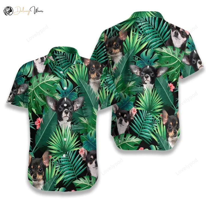 Stylish Tropical Black Chihuahua Hawaiian Shirt Gift for Men Women Fans – Unique Dog Pattern Design
