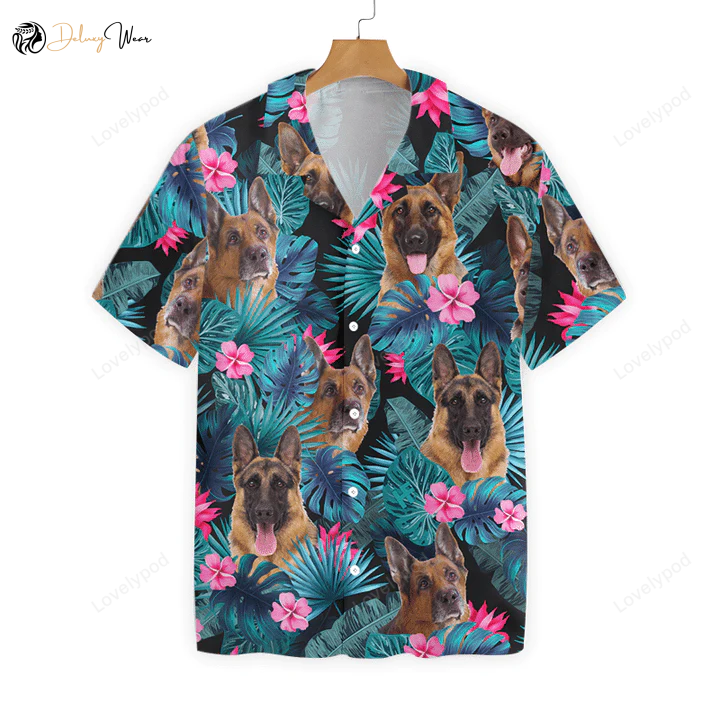 Tropical German Shepherd Dog Hawaiian Shirt Gift for Men Women Fans: Vibrant Pattern Perfect for Dog Lovers