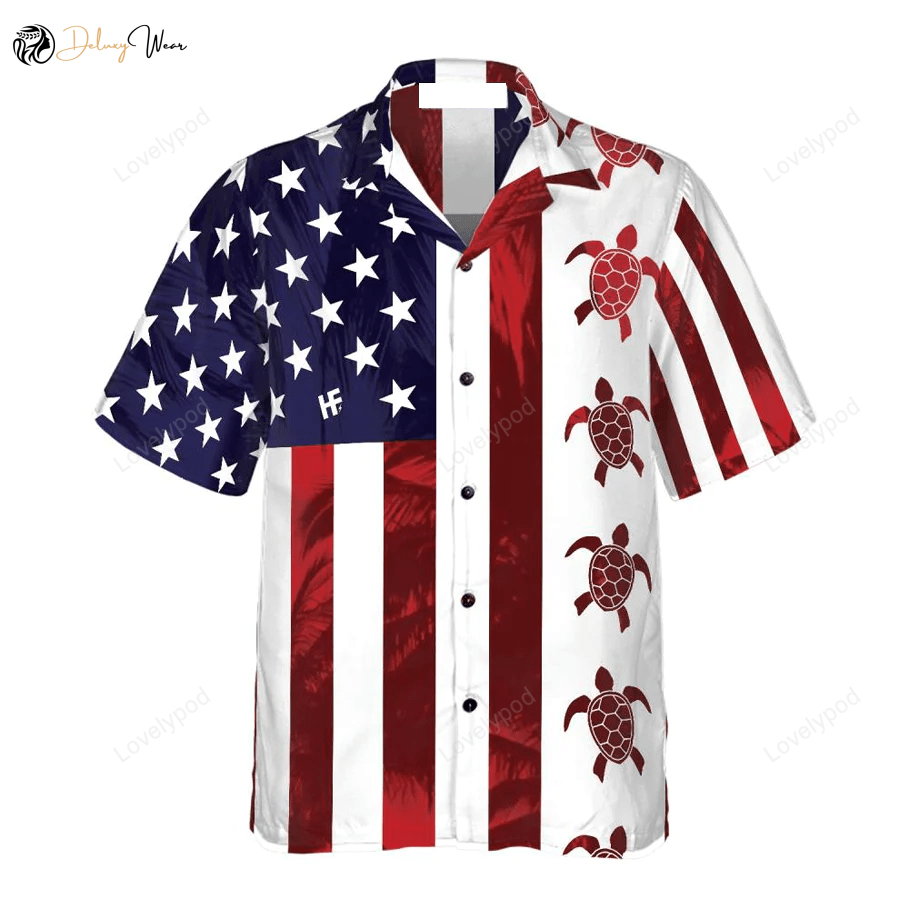 Turtle Flag Hawaiian Shirt Gift for Men Women Fans: Celebrate 4th of July in Style with Men s and Women s American-Inspired Attire