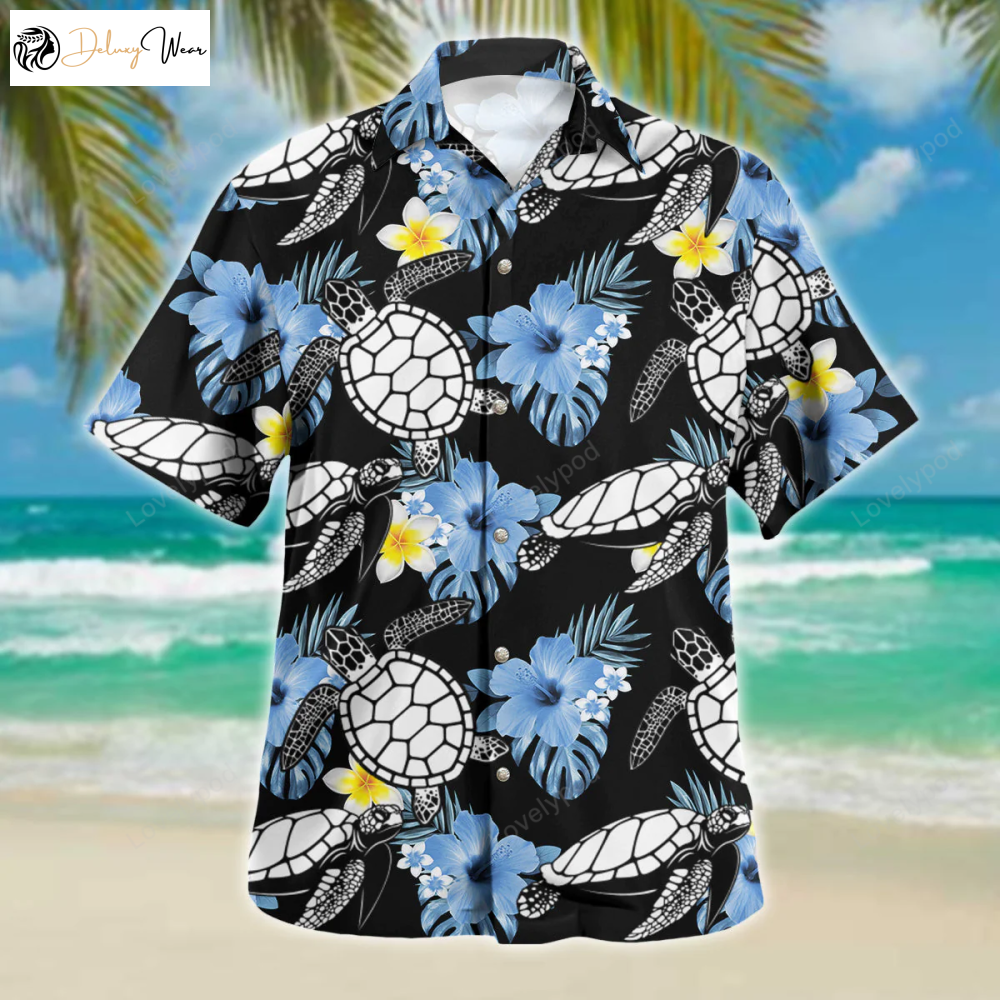 Blue Hibiscus Silhouette Turtle Hawaiian Shirt Gift for Men Women Fans – Stylish & Vibrant Tropical Design