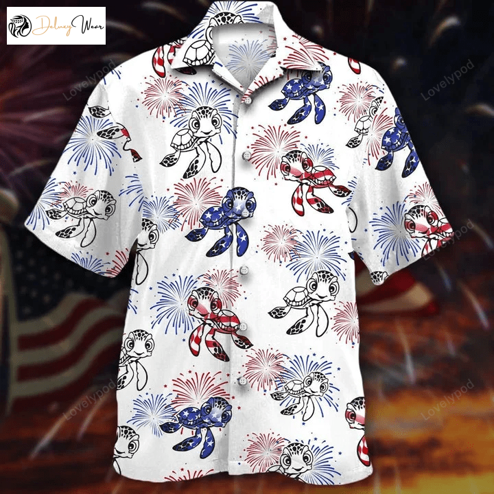 Stylish Turtles & Fireworks White Hawaiian Shirt Gift for Men Women Fans – Perfect for Beach Parties