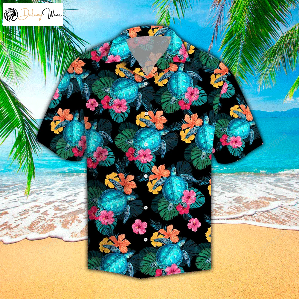 Turtles Hibiscus Tropical Hawaiian Shirt Gift for Men Women Fans – Polyester Vibrant Design