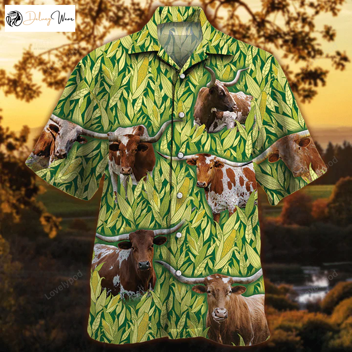 Tx Longhorn Cattle Lovers Hawaiian Shirt Gift for Men Women Fans – Cow Pattern Aloha Shirt Gift for Men Women Fans