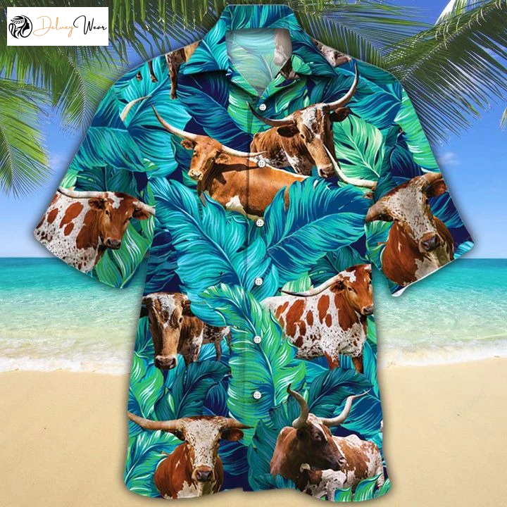 Get Your Style On with a Tx Longhorn Cattle Lovers Hawaiian Shirt Gift for Men Women Fans!