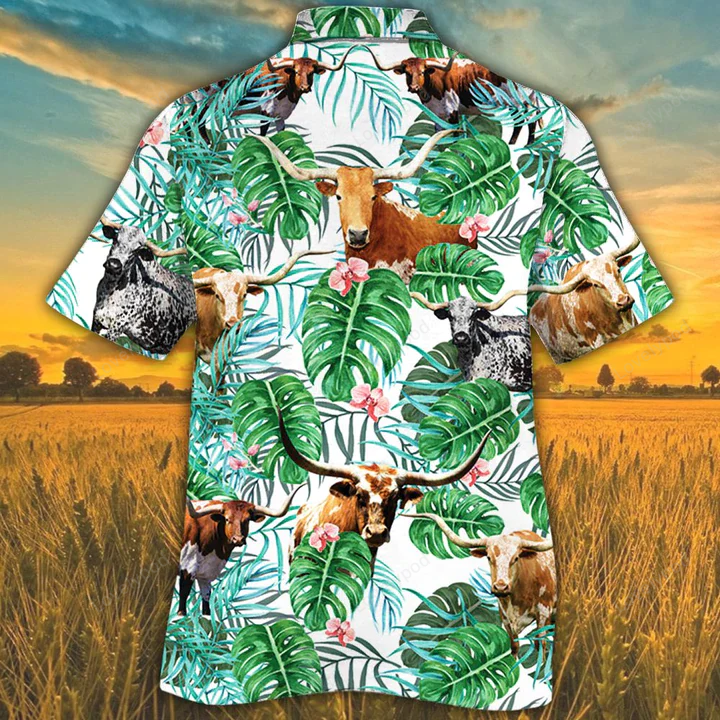 Tx Longhorn Cattle Lovers Shirt Gift for Men Women Fans – Tropical Plant Hawaiian Cow Shirt Gift for Men Women Fans