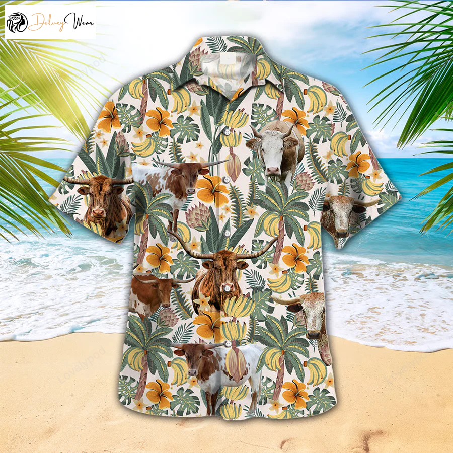 TX-Longhorn Cow Hawaiian Shirt Gift for Men Women Fans – Farmer & Tropical Shirt Gift for Men Women Fanss Gift For Him Funny Hawaiian Shirt Gift for Men Women Fanss