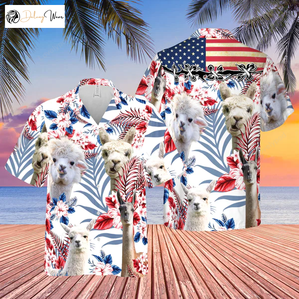USA Flag Alpacas Hawaiian Shirt Gift for Men Women Fans for Alpaca Lovers Cow Farm Design – Men & Women
