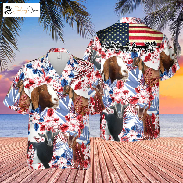 Nubian Goat Lovers Hawaiian Shirt Gift for Men Women Fans – United States Flag Hawaiian Theme for Farm Cow Enthusiasts