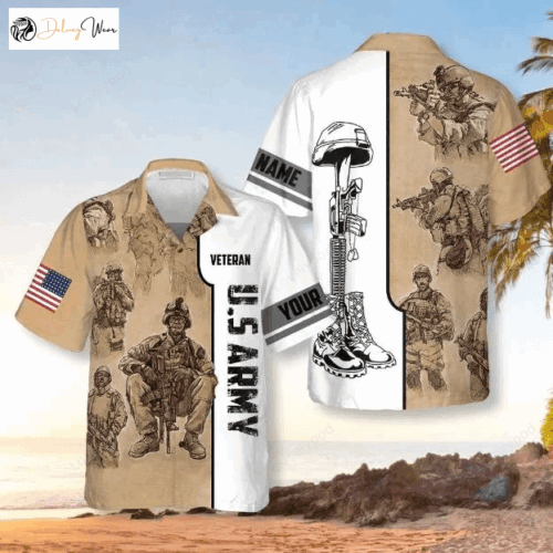 Vintage US Army Veteran Personalized Hawaiian Shirt Gift for Men Women Fans – Customizable & Patriotic