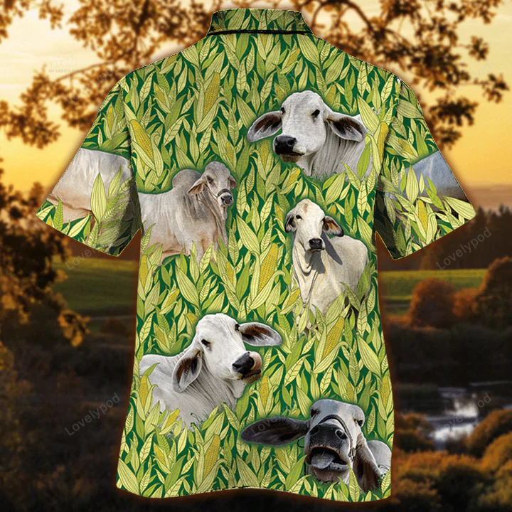 Vintage Farm Hawaiian Shirt Gift for Men Women Fanss for Men – Brahman & Animal Print Button Down Shirt Gift for Men Women Fanss