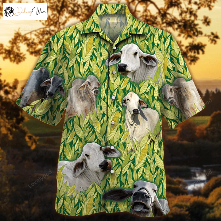 Vintage Farm Hawaiian Shirt Gift for Men Women Fanss for Men – Brahman & Animal Print Button Down Shirt Gift for Men Women Fanss