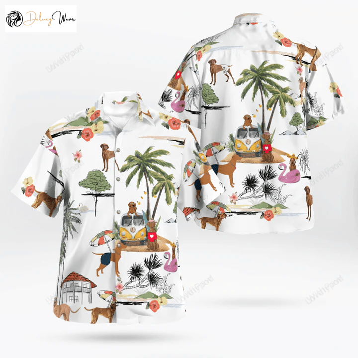 Vizsla On The Beach Hawaiian Shirt Gift for Men Women Fans – Unisex Summer Gift for Men Aloha Beach Shirt Gift for Men Women Fans