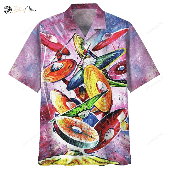 Vibrant Watercolor Drum Hawaiian Shirt Gift for Men Women Fans: Eye-catching Background Design for a Tropical Vibe