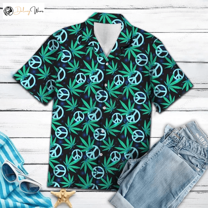 Colorful Watercolor Hippie Leaves Peace Sign Hawaiian Shirt Gift for Men Women Fans – Embrace Boho Style!