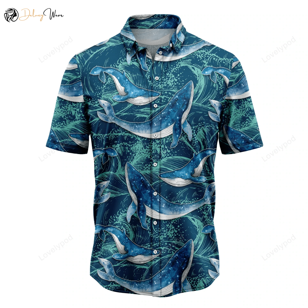 Whale Waves Hawaiian Shirt Gift for Men Women Fans – Stylish Summer Gift for Men Aloha Beach Shirt Gift for Men Women Fans