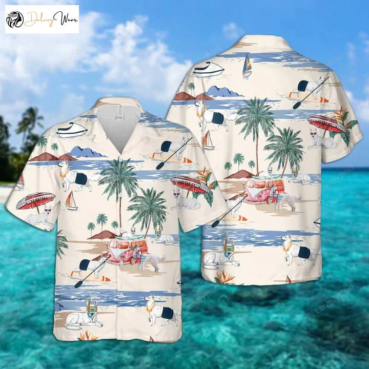 White Shepherd Summer Beach Hawaiian Shirt Gift for Men Women Fans – Men s Short Sleeve Aloha Shirt Gift for Men Women Fans