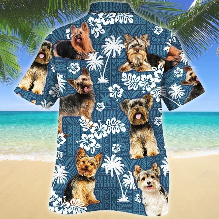 Stylish Yorkshire Terrier Dog Lovers Hawaiian Shirt Gift for Men Women Fans – Blue Tribal Pattern