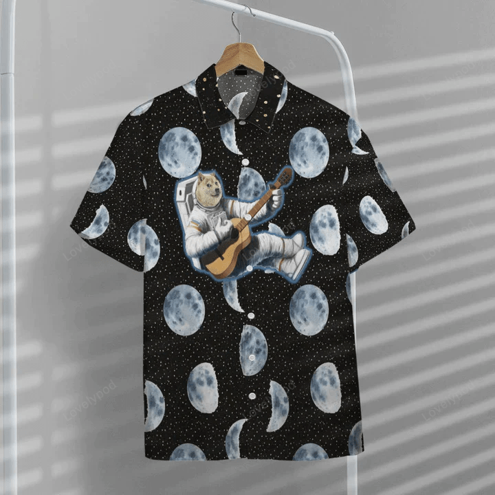3D Doge Astronaut Playing Guitar Custom Hawaiian Shirt – Unique and Fun Space-Themed Apparel