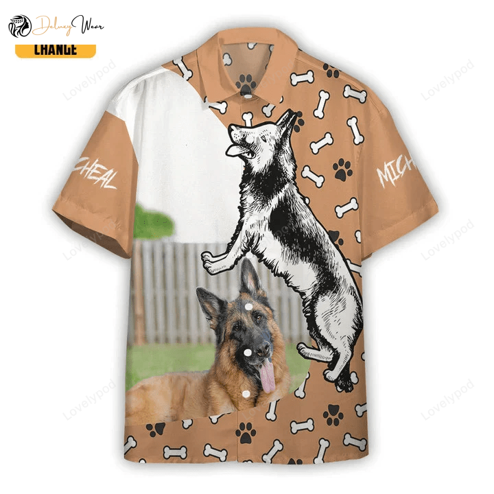 Customizable 3D German Shepherd Hawaiian Shirt – Personalize with Text