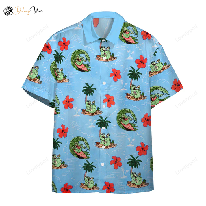 Men s 3D Ghostbusters Slimer Ugly Hawaiian Shirt – Short Sleeve Aloha Beach Shirt