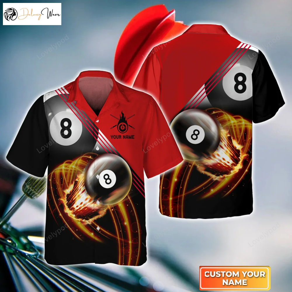8 Ball Pool Fire Hawaiian Shirt – Perfect Gift for Billiard Players