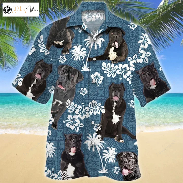 Adorable Pet Cane Corso Dog Blue Tribal Hawaiian Shirt – Stylish Short Sleeve Aloha Shirt for Men and Women