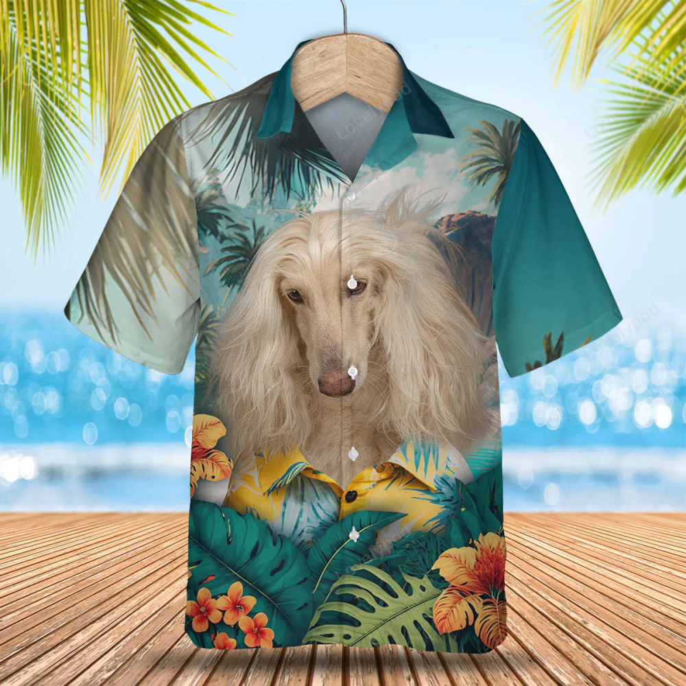 Men s Afghan Hound 3D Hawaiian Shirt: All-Over Print Dog Lover Summer Gift
