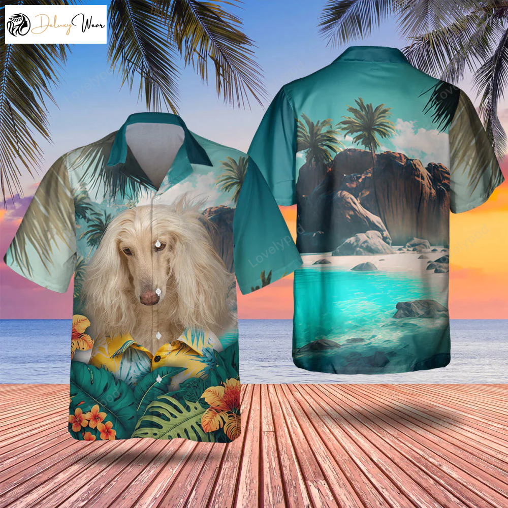 Men s Afghan Hound 3D Hawaiian Shirt: All-Over Print Dog Lover Summer Gift