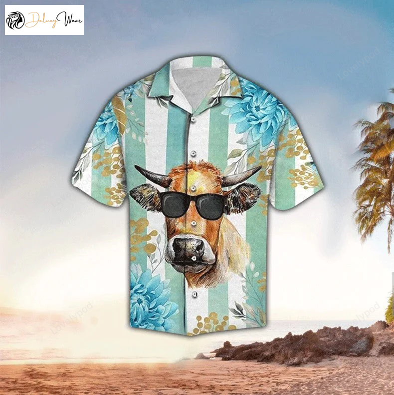 Stunning 3D Tropical Cow Hawaiian Shirt Unisex All Over Print Hawaii Shirt Men