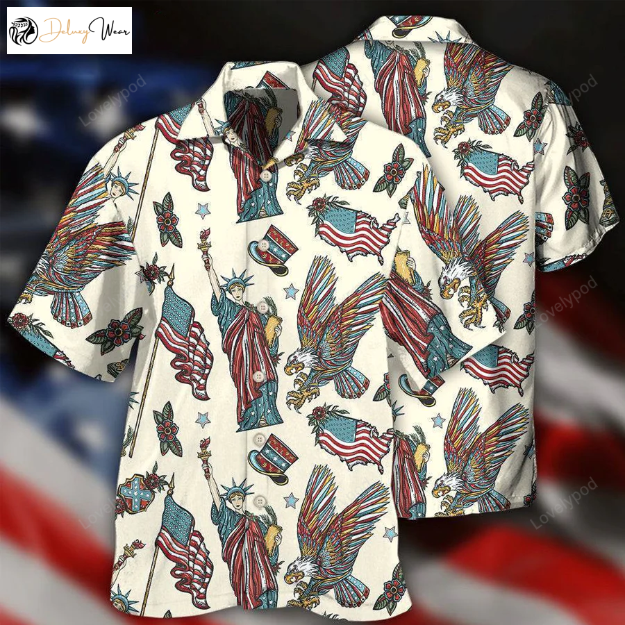 Men s Hawaiian Shirt: American Symbols Basic Style Perfect for 4th of July – Shop Now!
