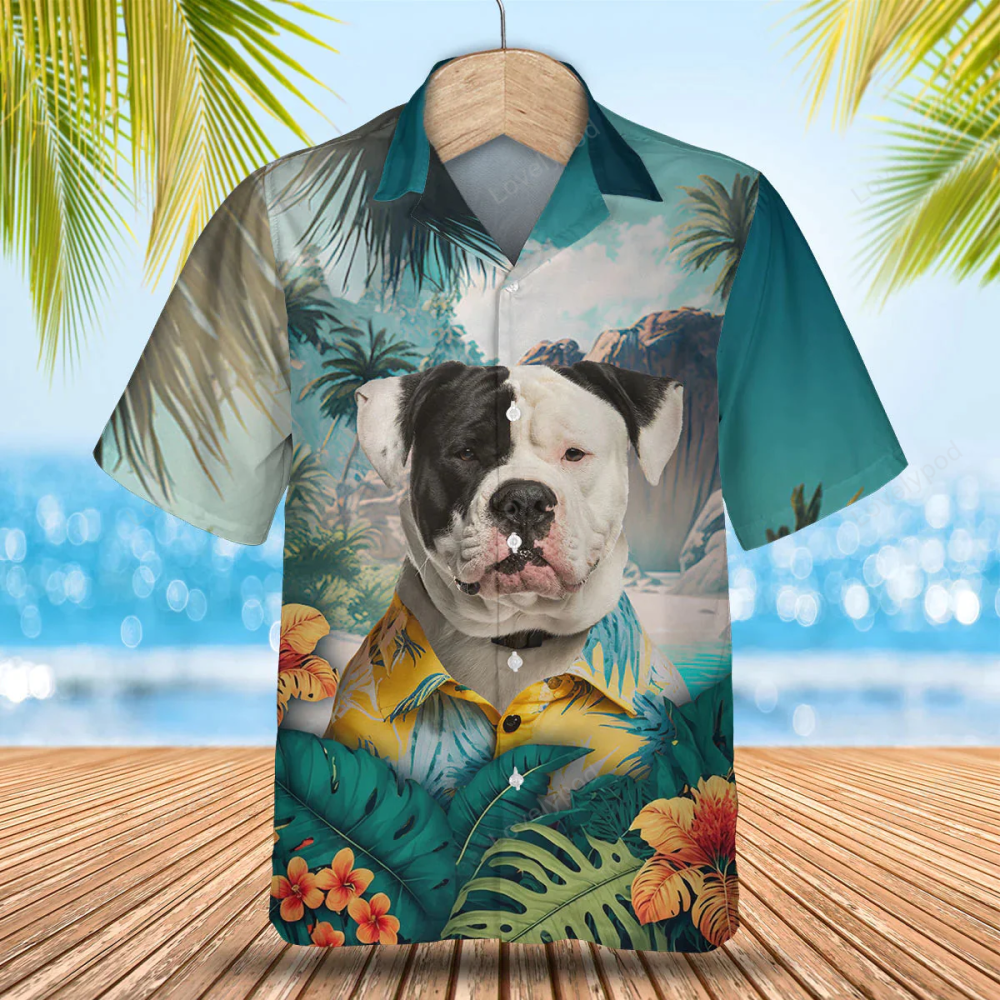 Stylish American Bulldog 3D Hawaiian Shirt for Men Summer Dog Lover Gift
