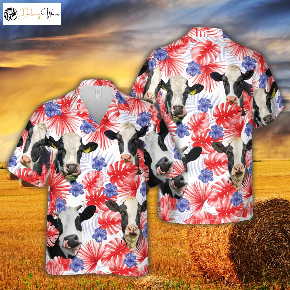 Vibrant All Printed 3D Hawaiian Shirt – American Colors Holstein Friesian Cattle