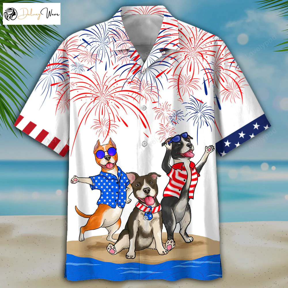 American Staffordshire Terrier Shirts – Celebrate Independence Day with Men s Patriotic Hawaiian Shirt