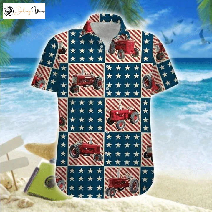 4th of July Hawaiian Shirt: American Tractor Aloha Shirt for a Stylish Summer