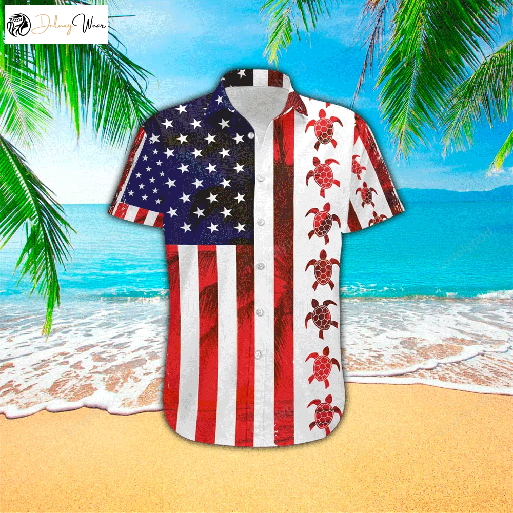 Premium American Turtle Flag Hawaiian Shirt: 3D Print Polyester Fabric