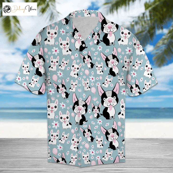 Stylish Cartoon Funny Dog & Flower Hawaiian Shirt – Perfect for Fun & Fashion