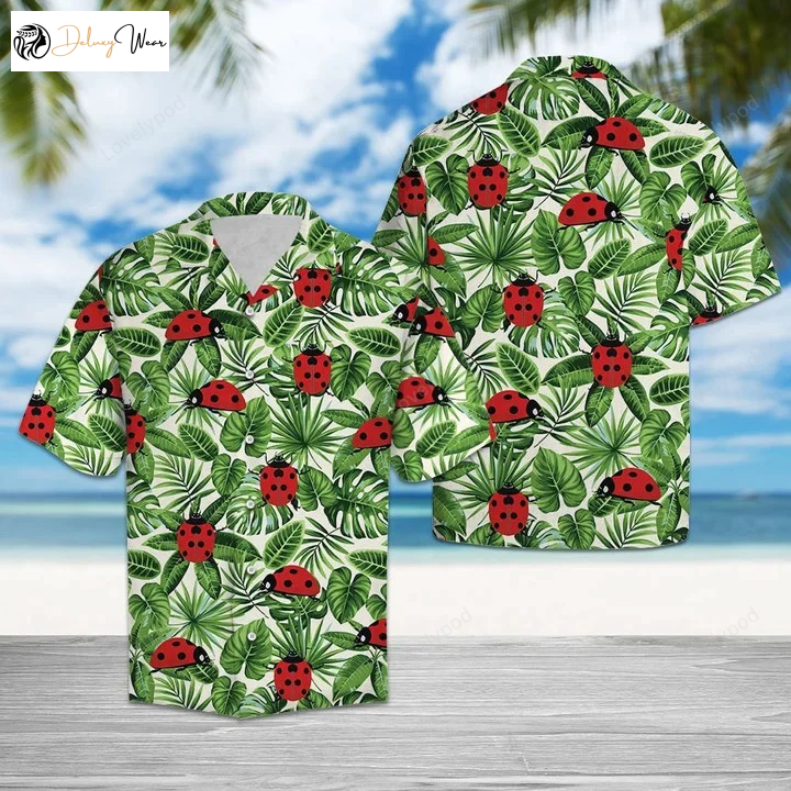 Stylish Ladybug Hawaiian Shirt with Vibrant Plant Patterns – Shop Now!