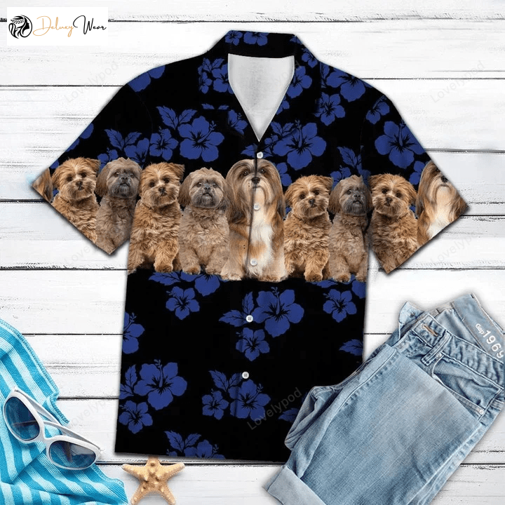 Stylish Lhasa Apso Dog Hawaiian Shirt with Hibiscus Pattern – Perfect for Dog Lovers!